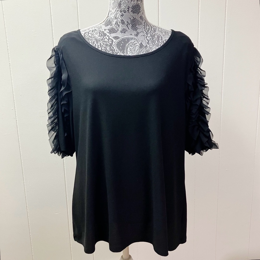 Y2K A Love Story Whimsigoth Womens Top SZ 1X Black Ruffle Sleeve Fairy Stretch